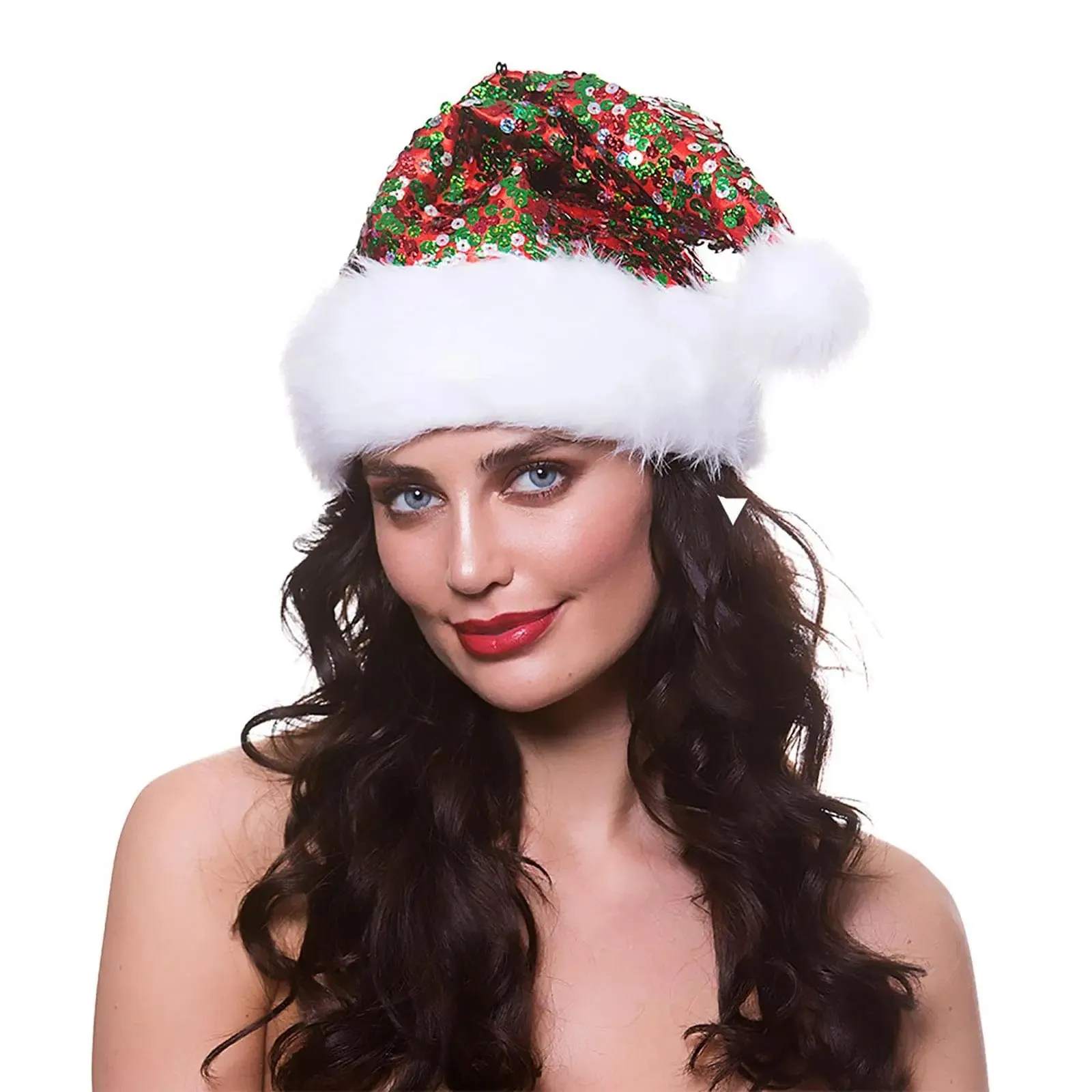 Adults Deluxe Santa Hat Multi Colour Sequins Christmas Party