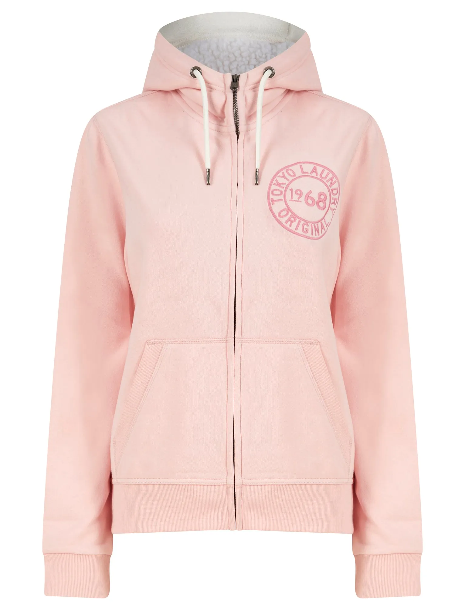 Alto Zip Through Fleece Hoodie With Borg Lined Hood in Chalk Pink - Tokyo Laundry