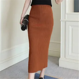 Autumn Winter Knitted Wool Long Office Midi Skirt