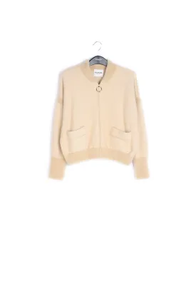 Beige knitted cardigan with zipper