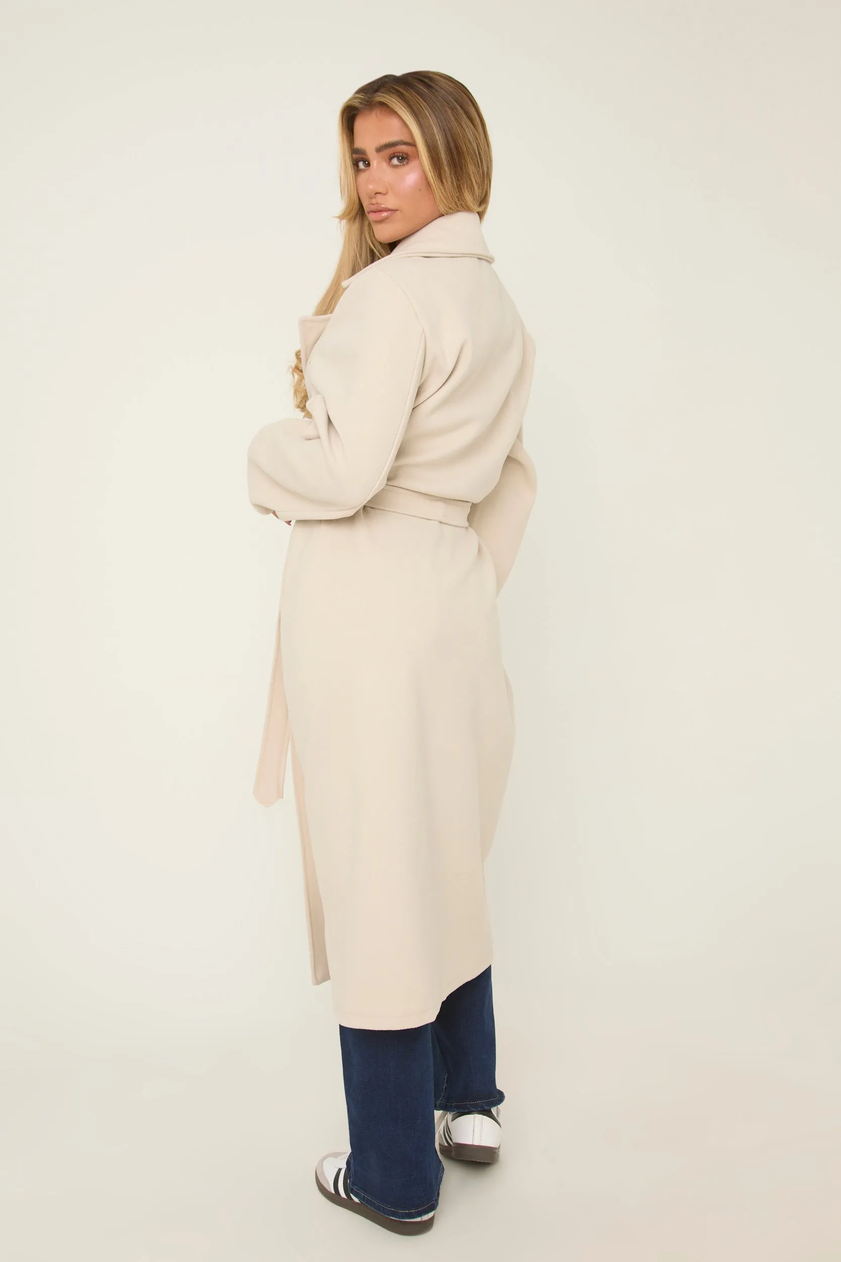 Beige Oversized Double Breasted Wool Look Coat - Eloise