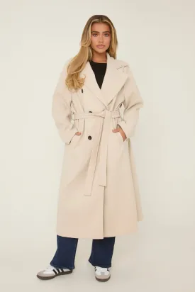 Beige Oversized Double Breasted Wool Look Coat - Eloise