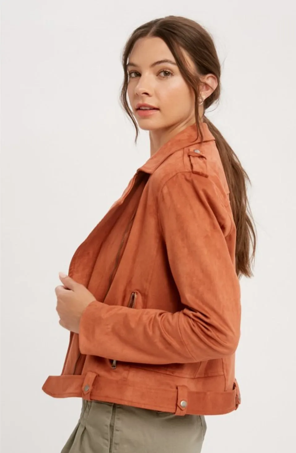 Biker Babe Soft Suede Jacket in Rust * on sale