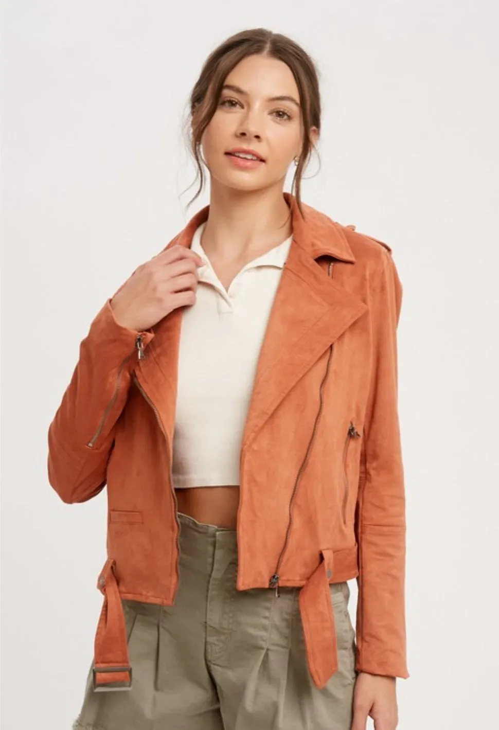 Biker Babe Soft Suede Jacket in Rust * on sale