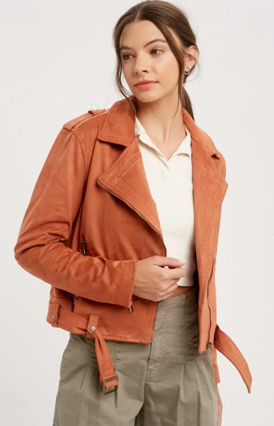 Biker Babe Soft Suede Jacket in Rust * on sale