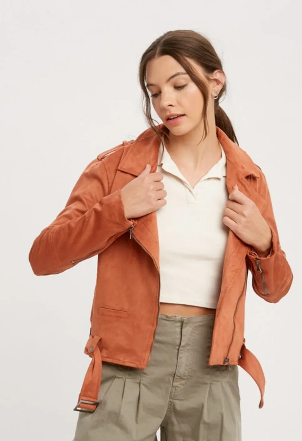 Biker Babe Soft Suede Jacket in Rust * on sale