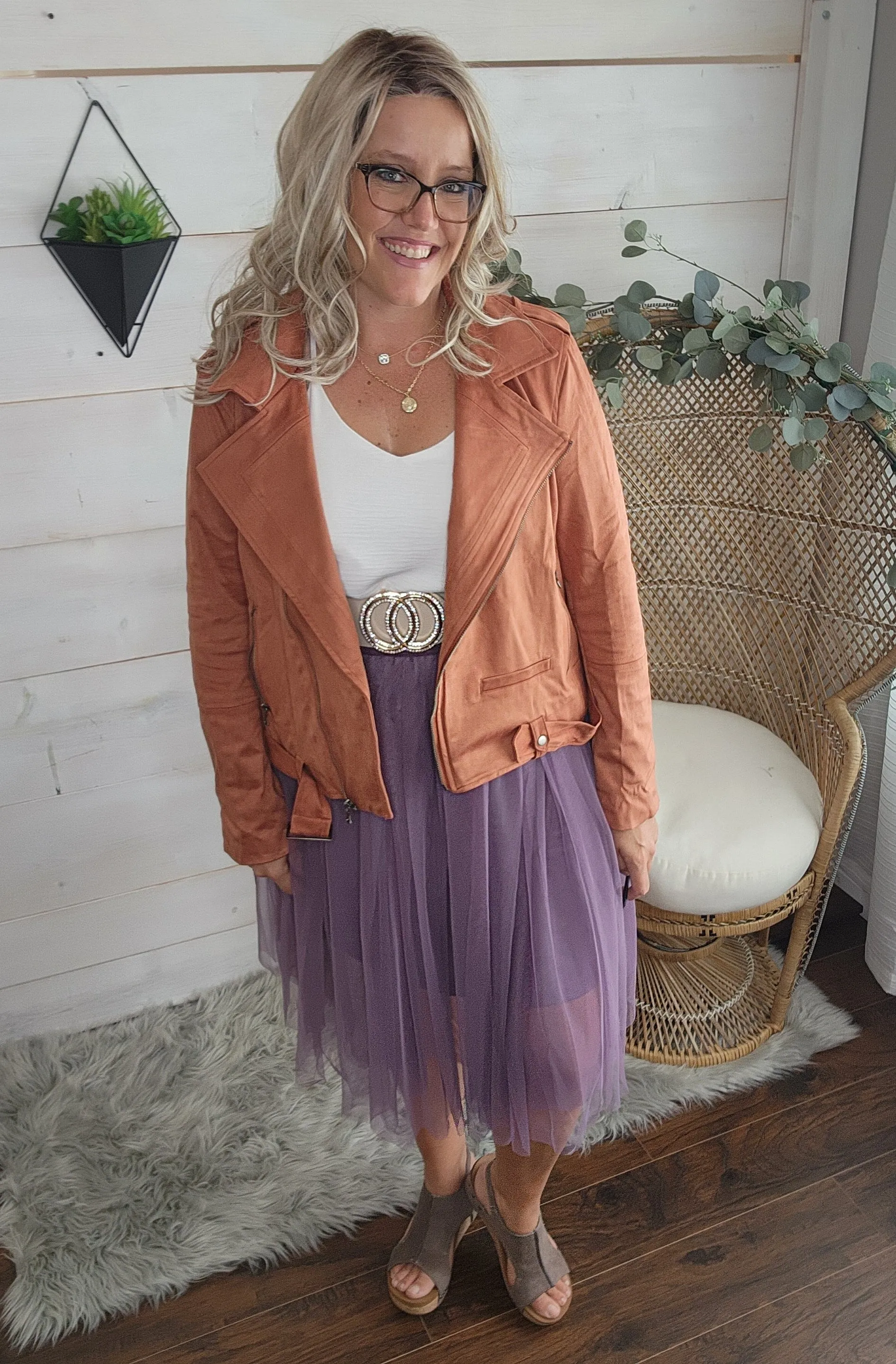 Biker Babe Soft Suede Jacket in Rust * on sale