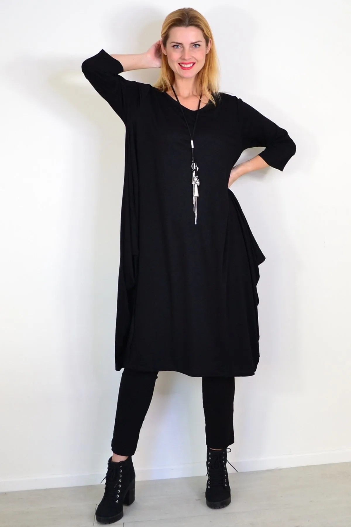 Black Relaxed Oversized Tunic Dress