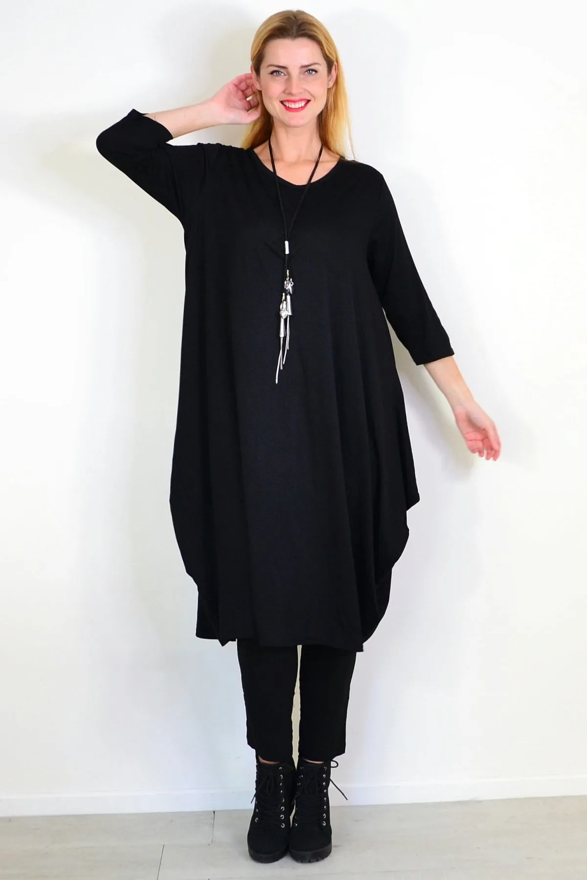 Black Relaxed Oversized Tunic Dress