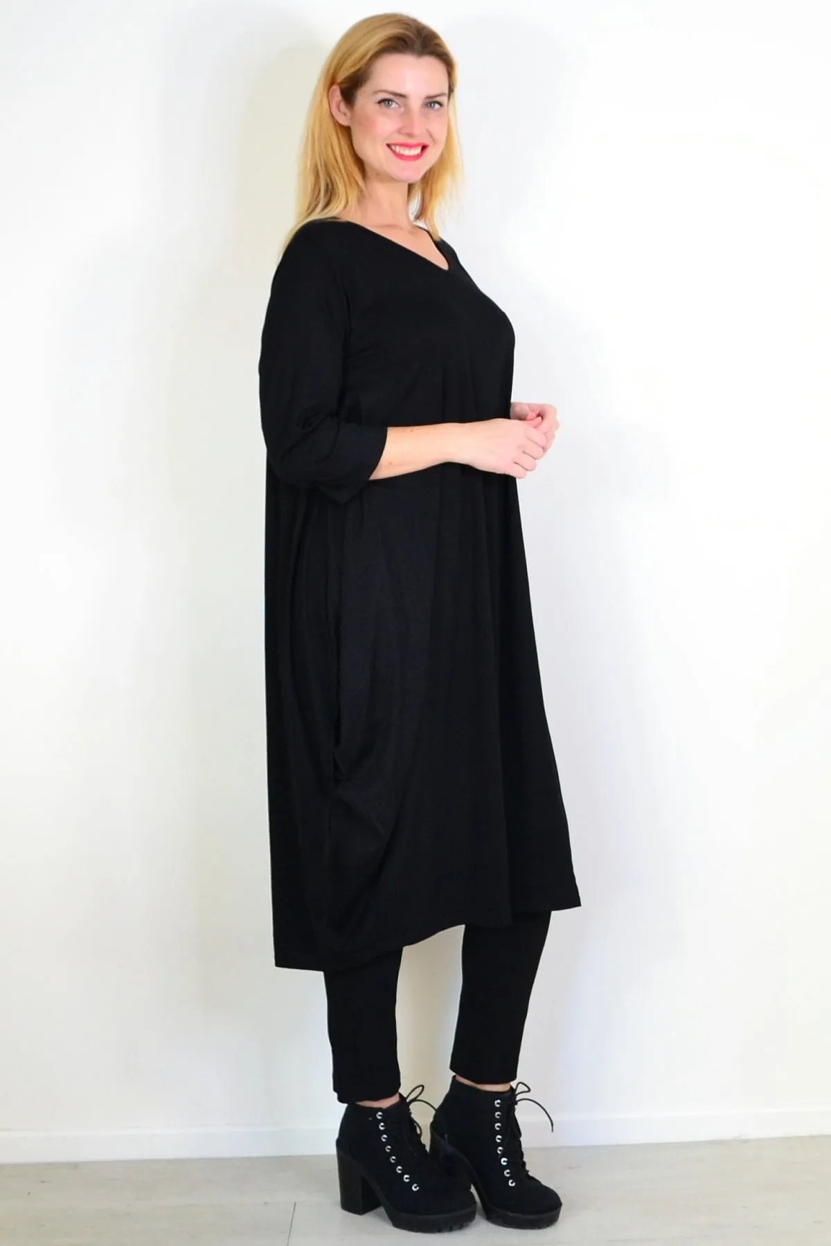 Black Relaxed Oversized Tunic Dress