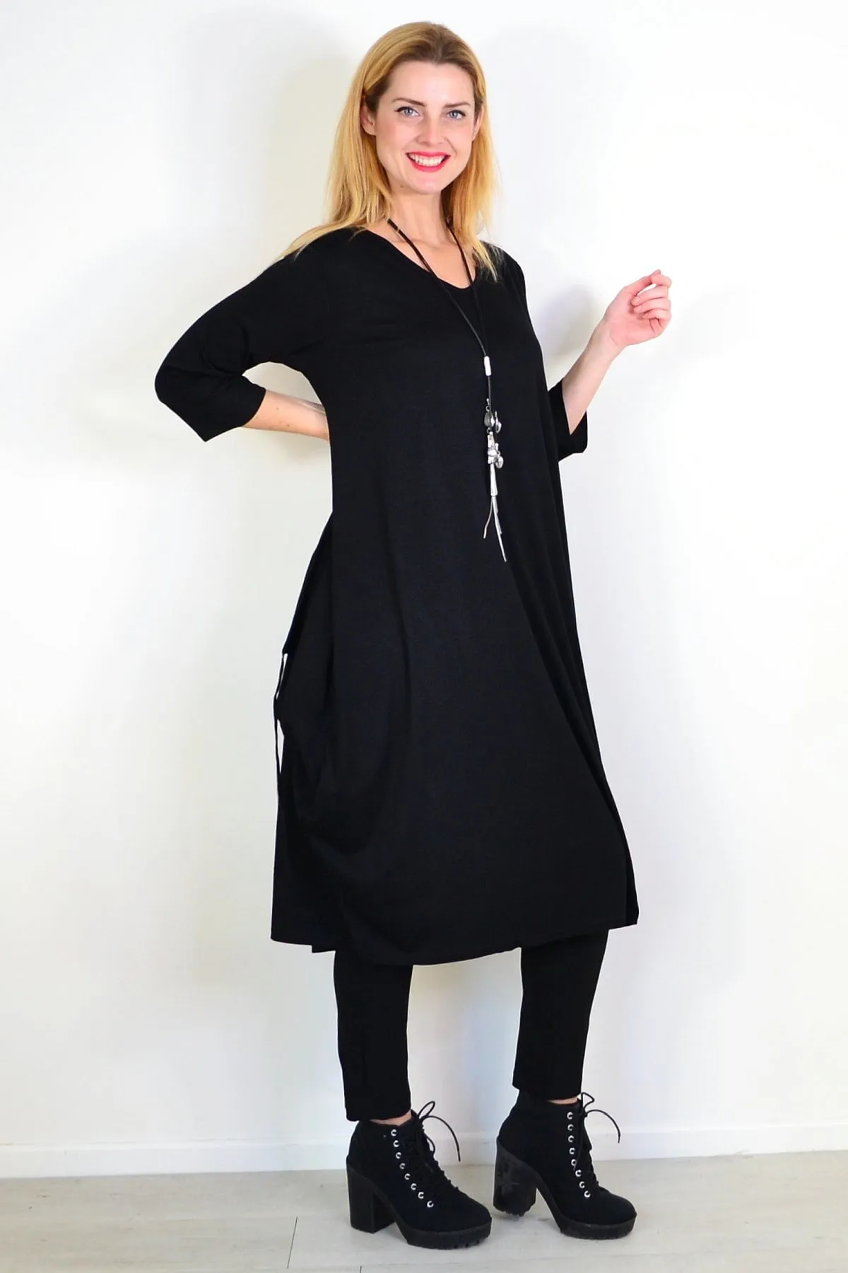 Black Relaxed Oversized Tunic Dress