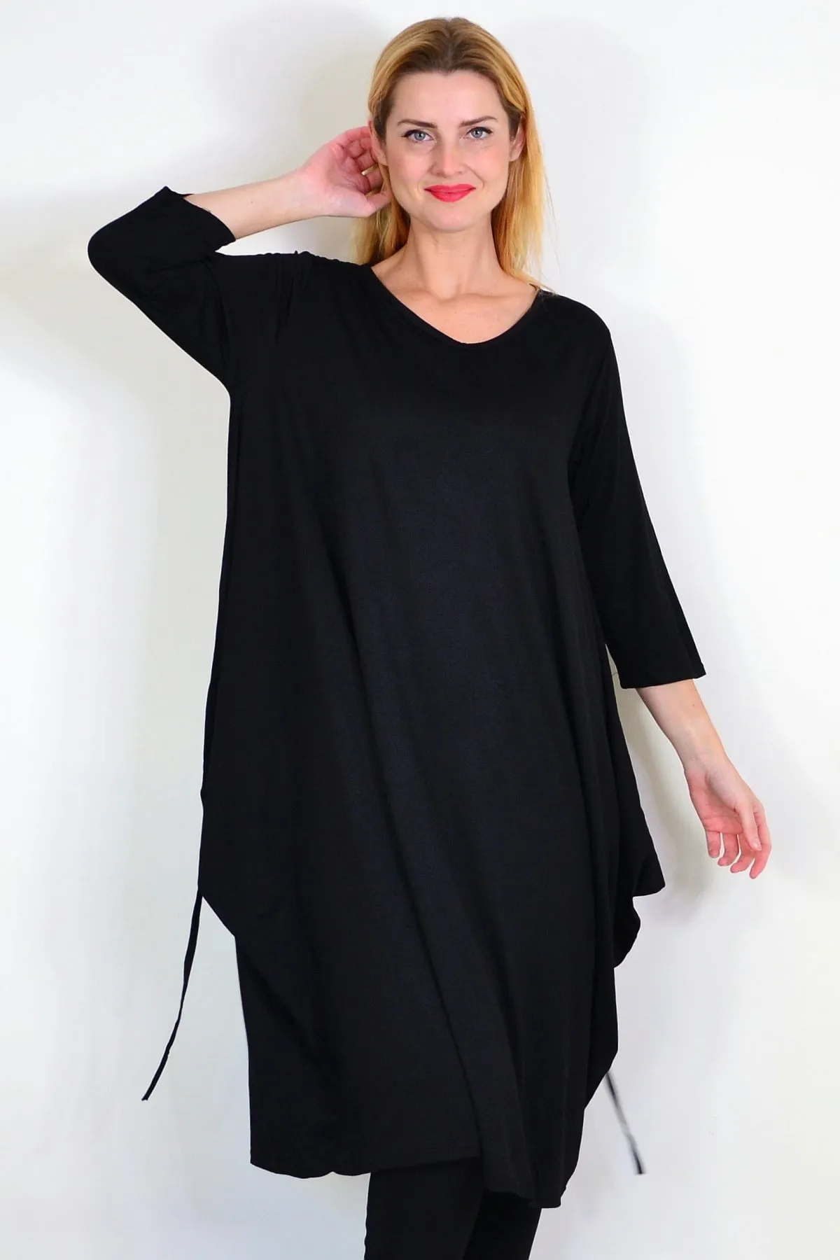 Black Relaxed Oversized Tunic Dress