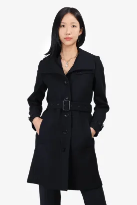 Burberry Brit Black Wool Gibbsmoore Belted Coat Size 4