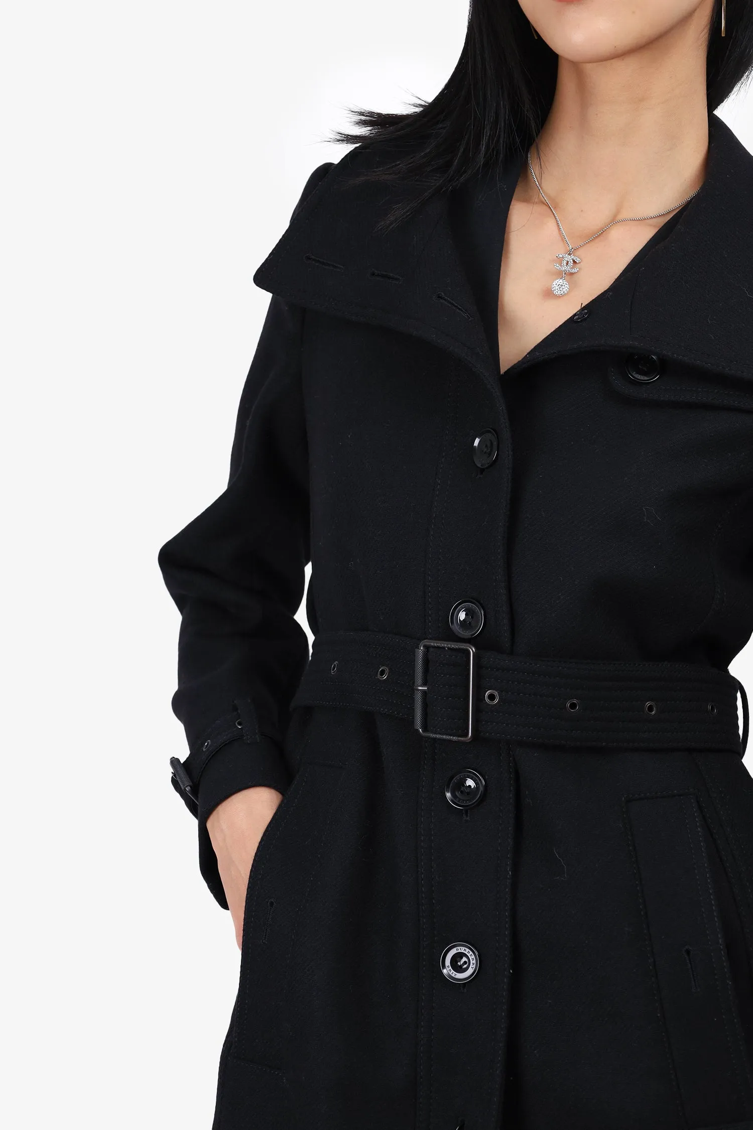 Burberry Brit Black Wool Gibbsmoore Belted Coat Size 4