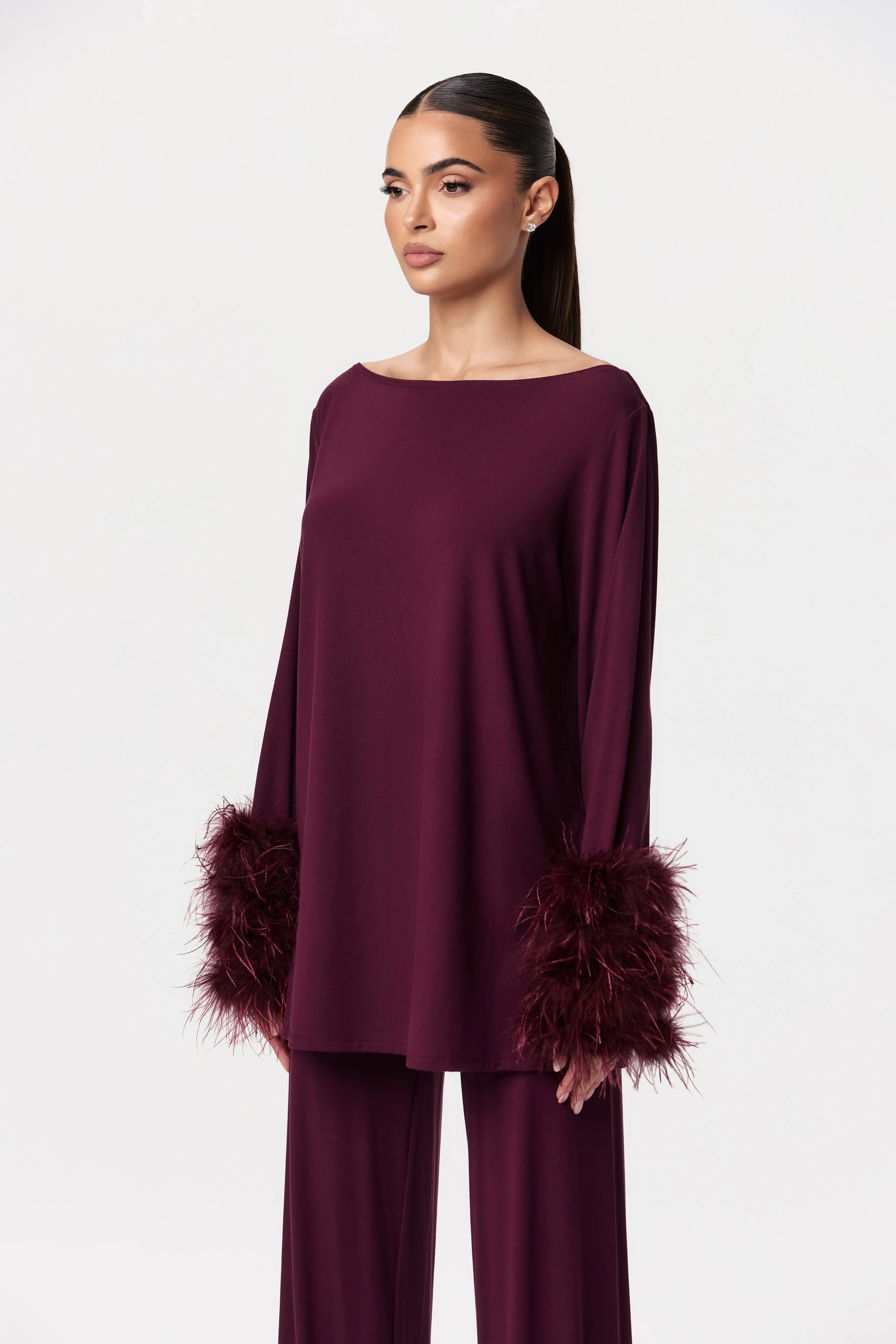 Butter Boat Neck Feather Tunic