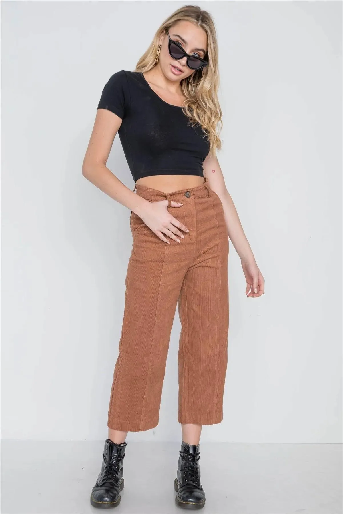 Camel Corduroy Wide Leg Cropped Pants /1-1-2