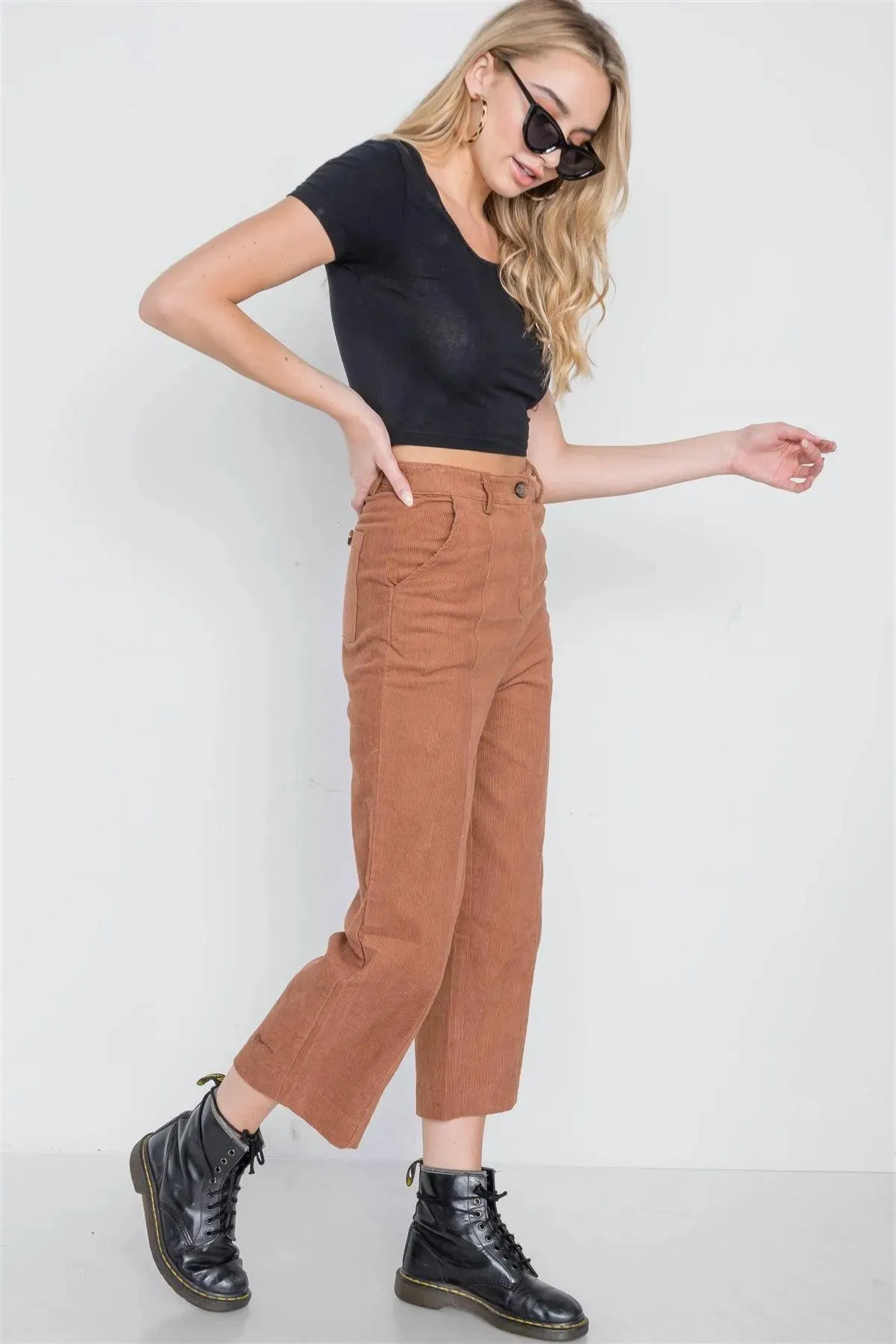 Camel Corduroy Wide Leg Cropped Pants /1-1-2