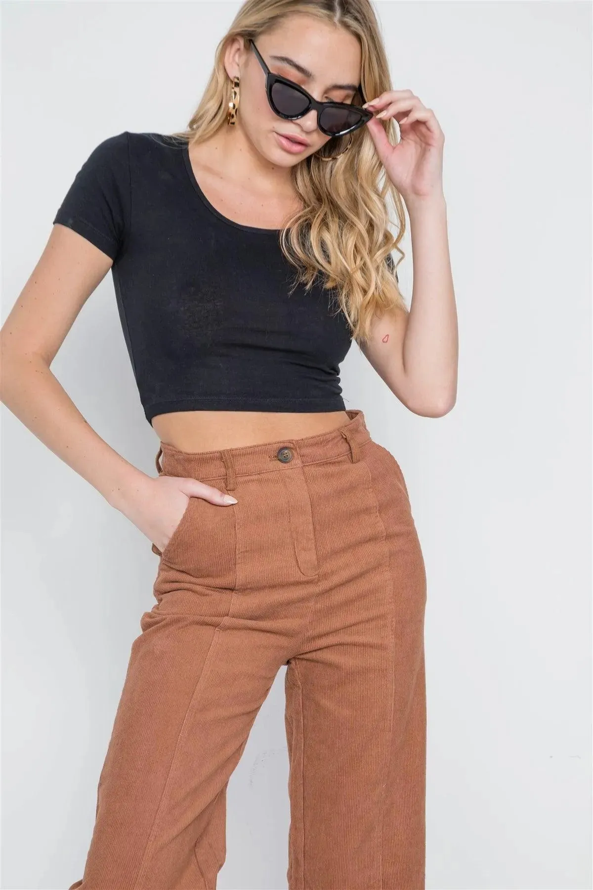 Camel Corduroy Wide Leg Cropped Pants /1-1-2