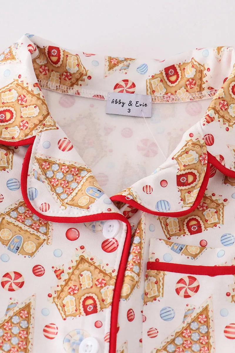 Christmas gingerbread house print girl pajamas set