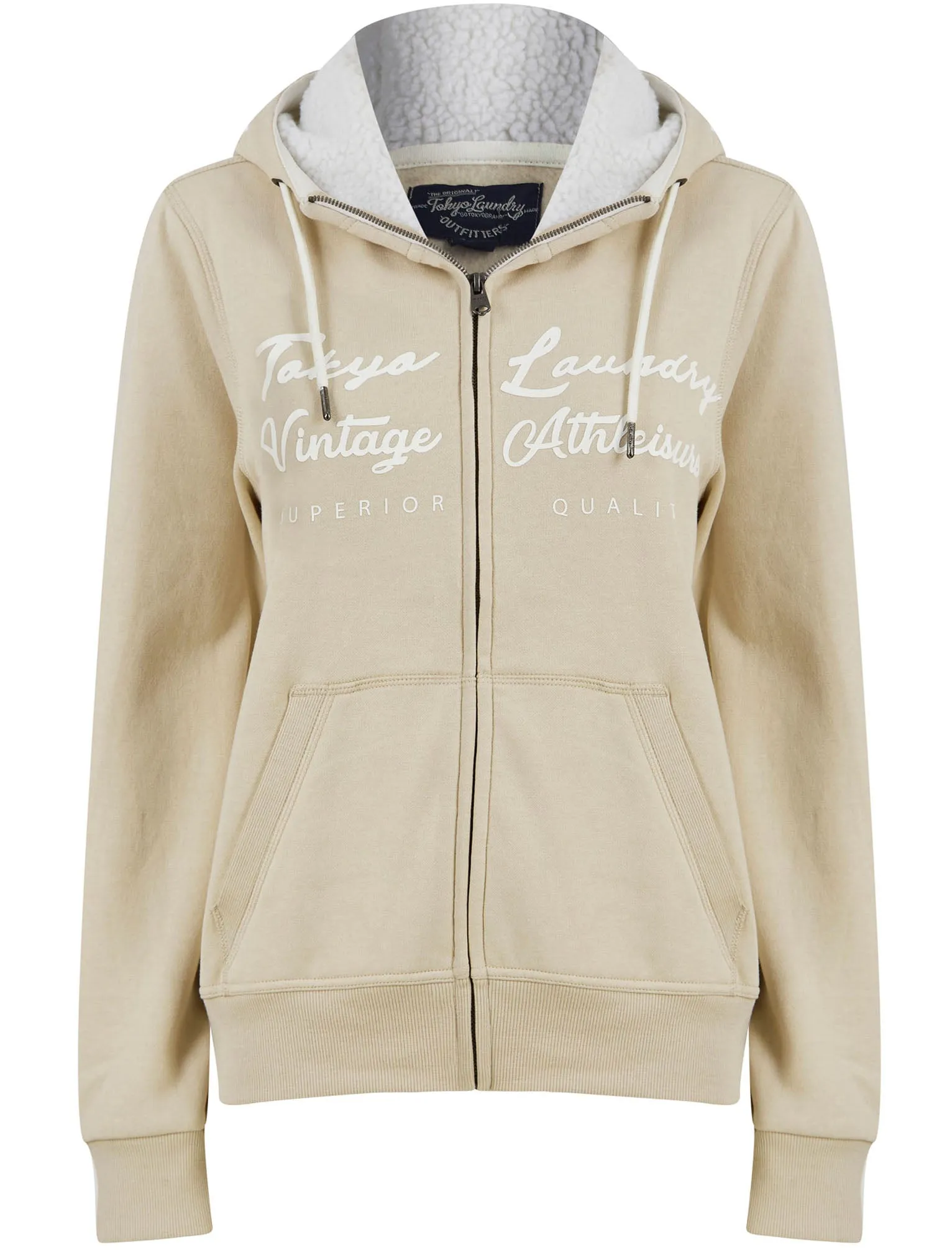 Cirrus Zip Through Fleece Hoodie with Borg Lined Hood in Pumice Stone - Tokyo Laundry