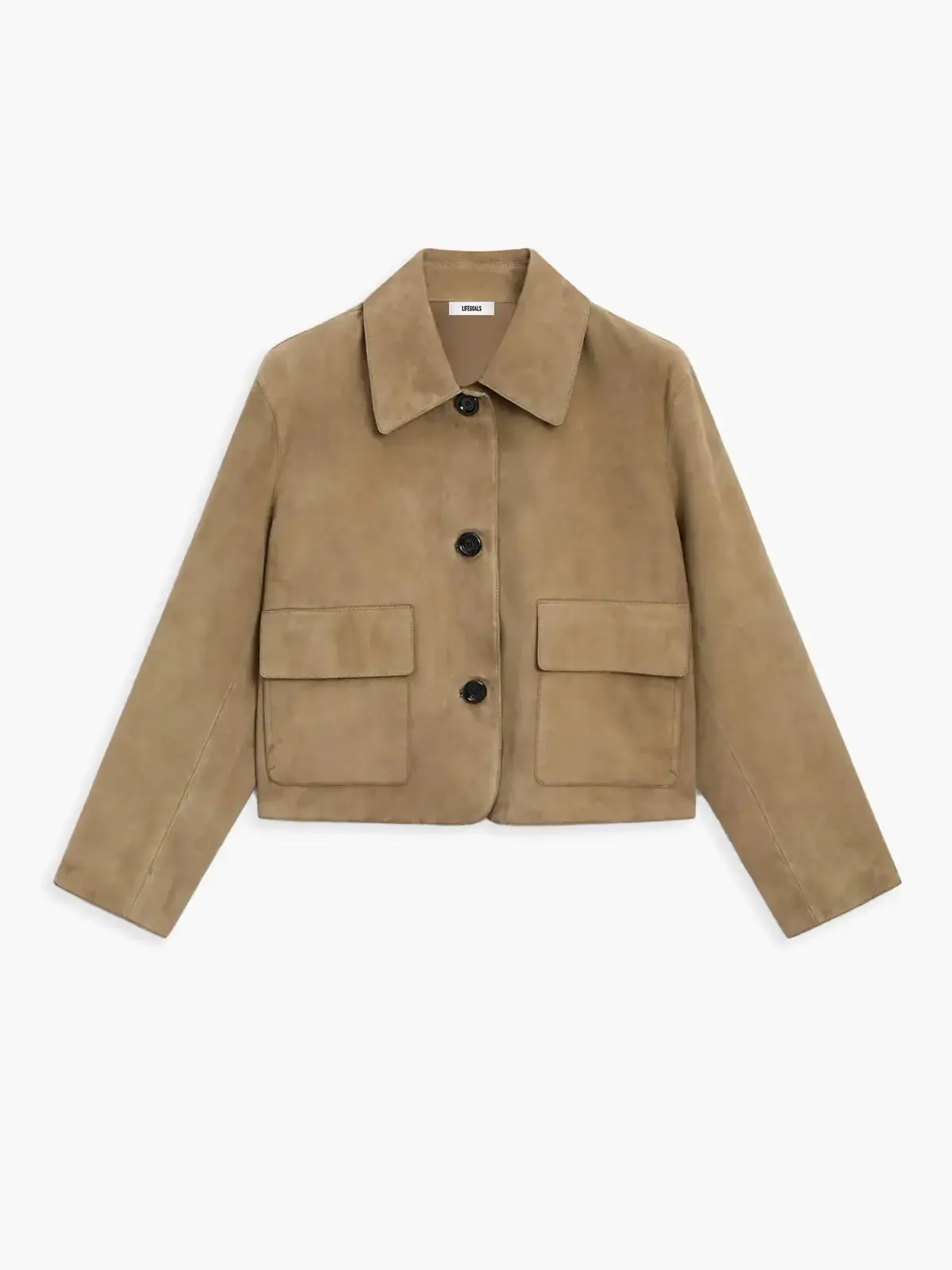 Classic Buttoned Faux Suede Crop Jacket