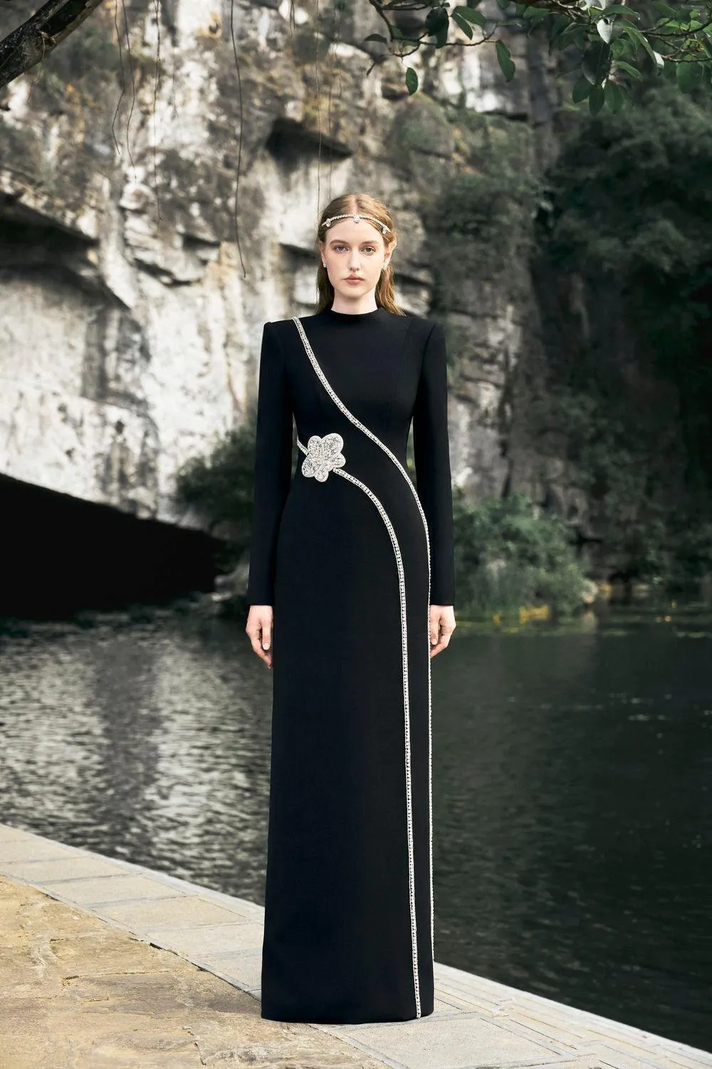 Convoy A-line Stone Velvet Floor Length Dress