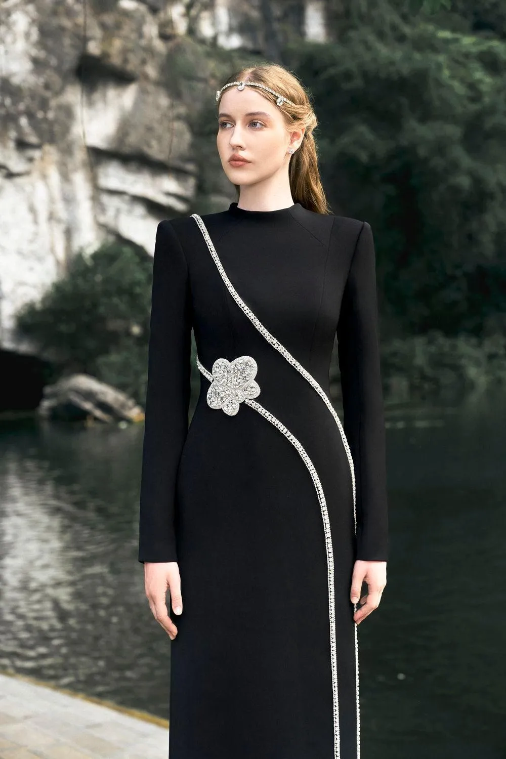 Convoy A-line Stone Velvet Floor Length Dress