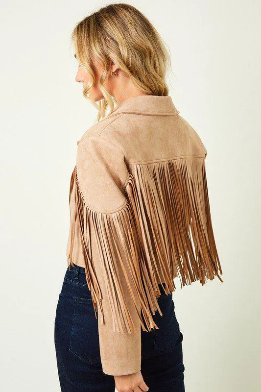 Cropped Suede Fringe Jacket