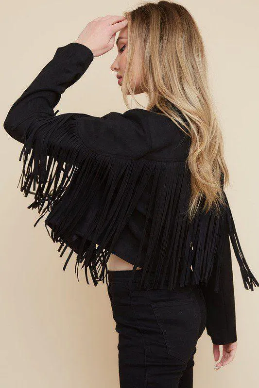 Cropped Suede Fringe Jacket