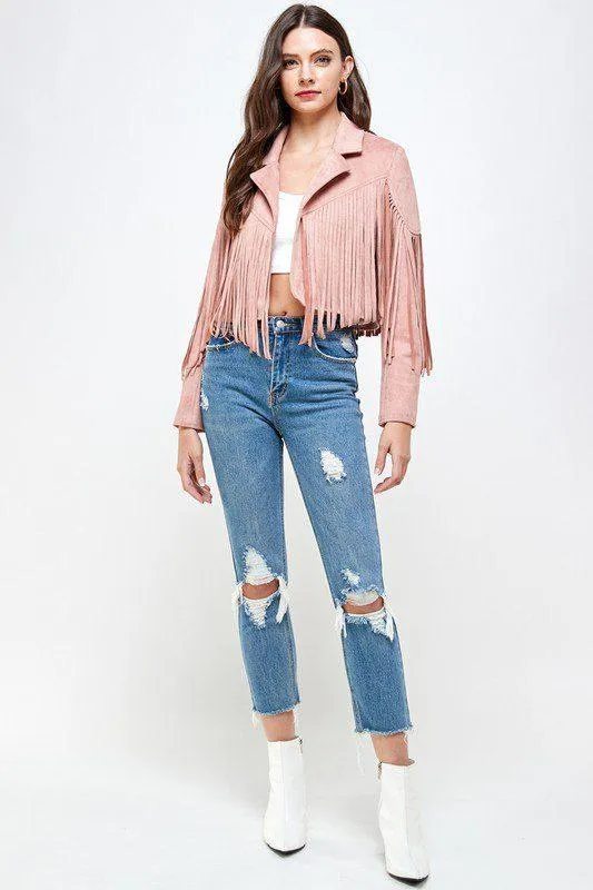 Cropped Suede Fringe Jacket