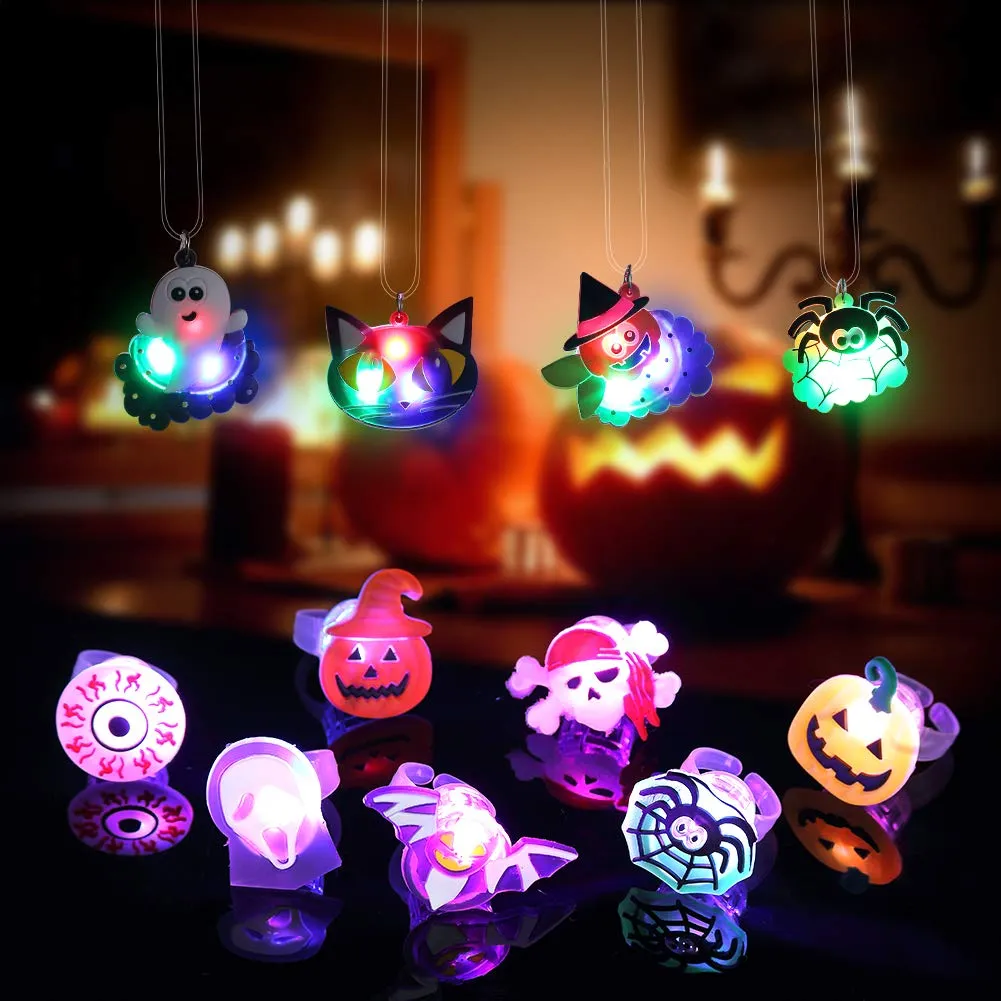 CYNDIE 54pcs Halloween Light Up Rings Toys