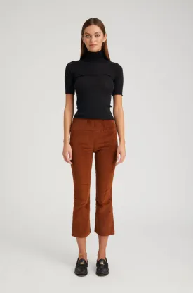 Dark Cognac Corduroy Crop Flare Pants