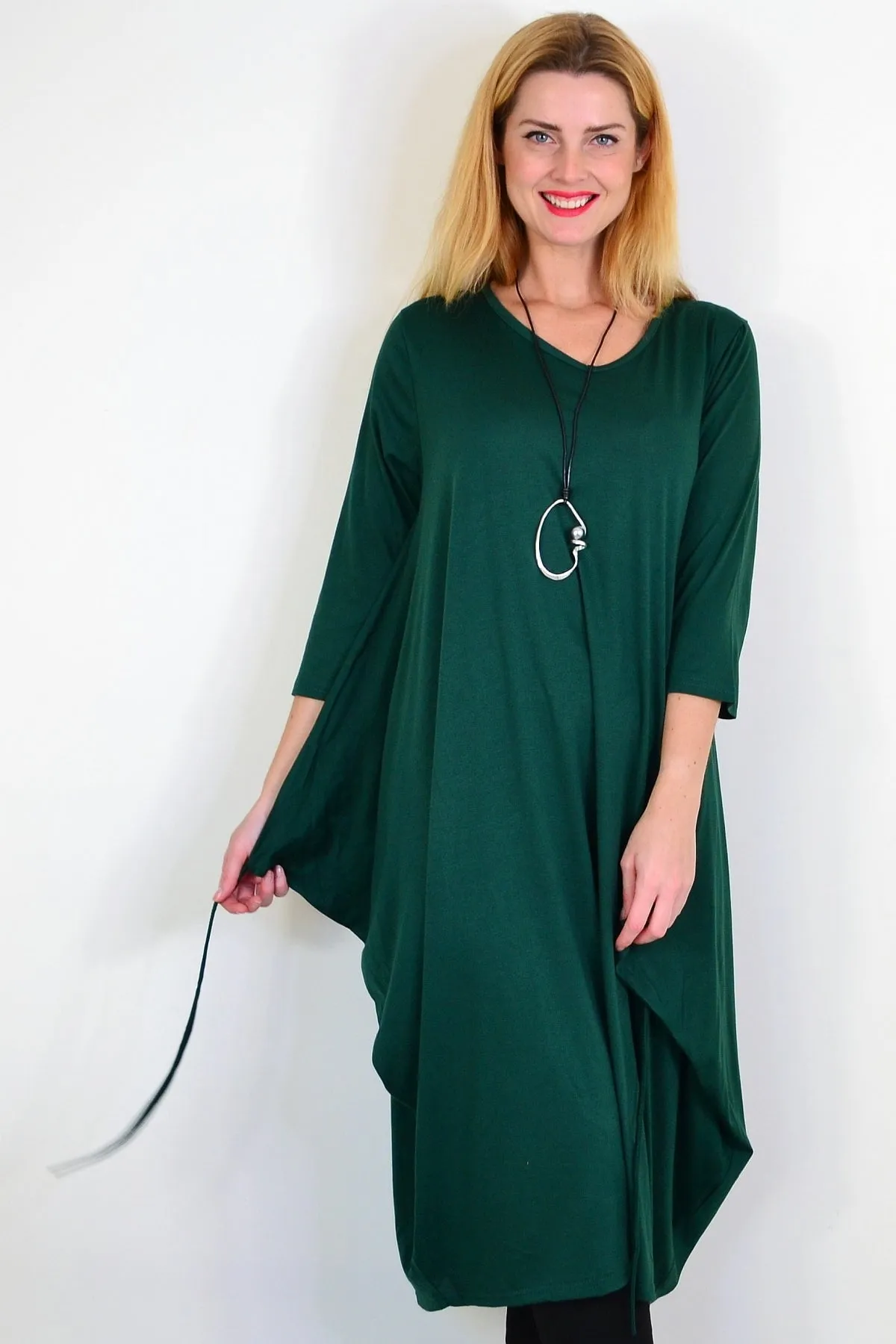 Dark Green Relaxed Oversized Tunic Dress