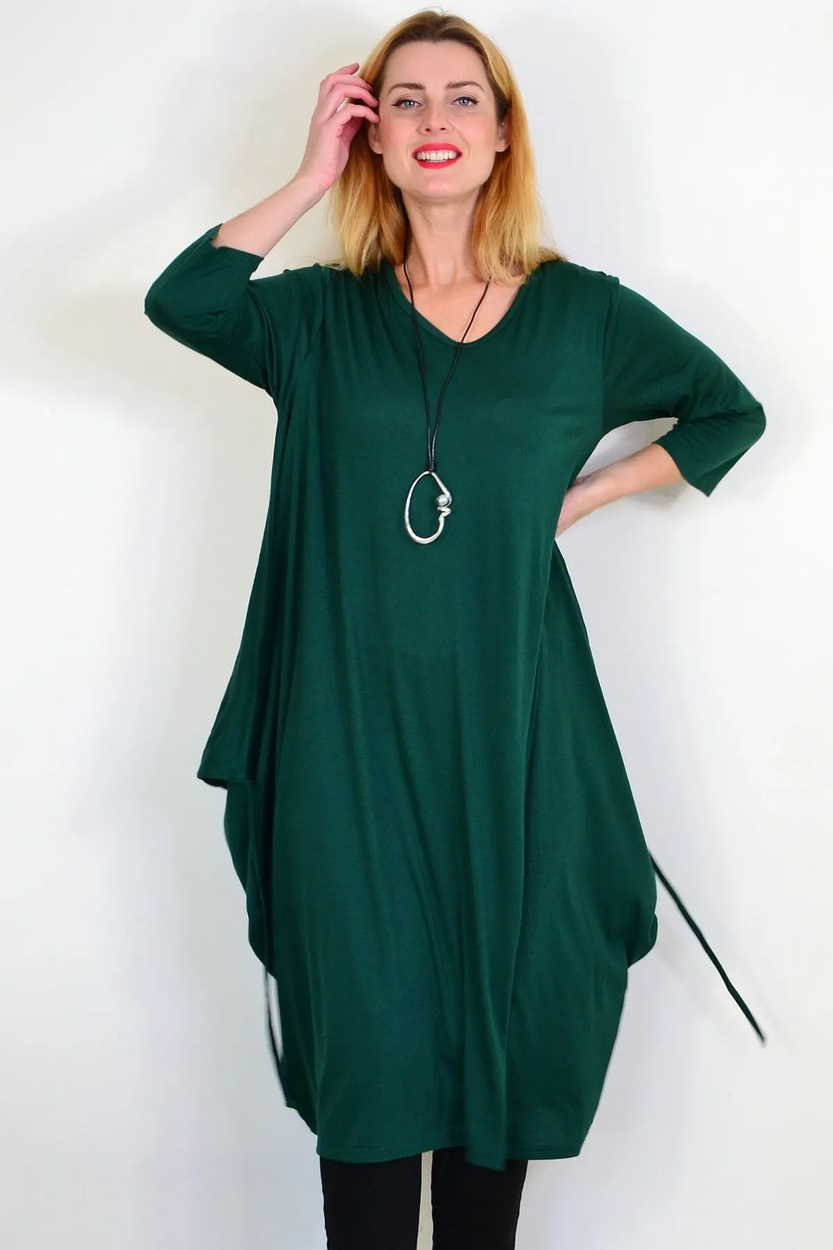 Dark Green Relaxed Oversized Tunic Dress