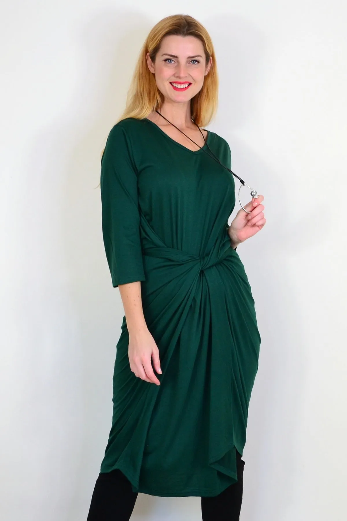 Dark Green Relaxed Oversized Tunic Dress