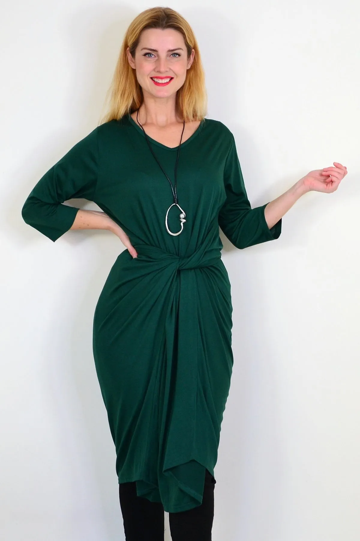 Dark Green Relaxed Oversized Tunic Dress