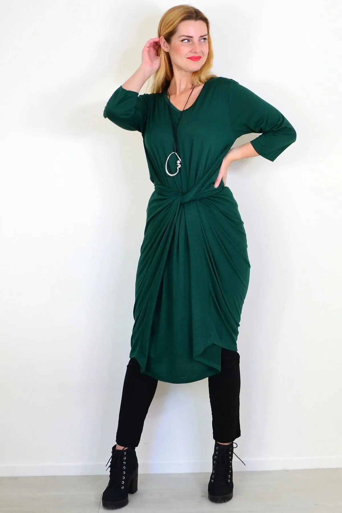 Dark Green Relaxed Oversized Tunic Dress