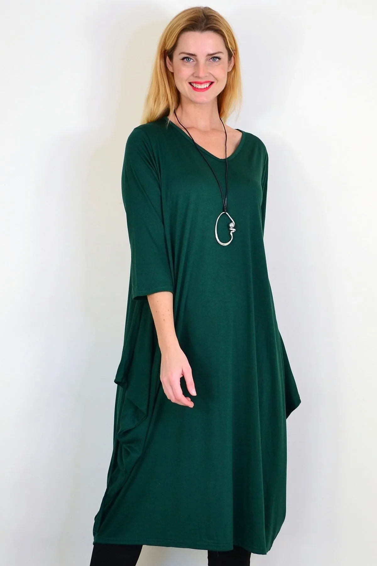 Dark Green Relaxed Oversized Tunic Dress