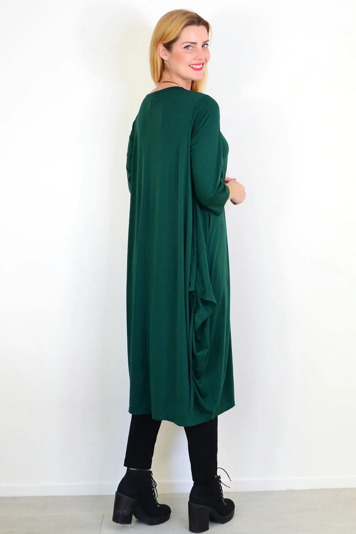 Dark Green Relaxed Oversized Tunic Dress