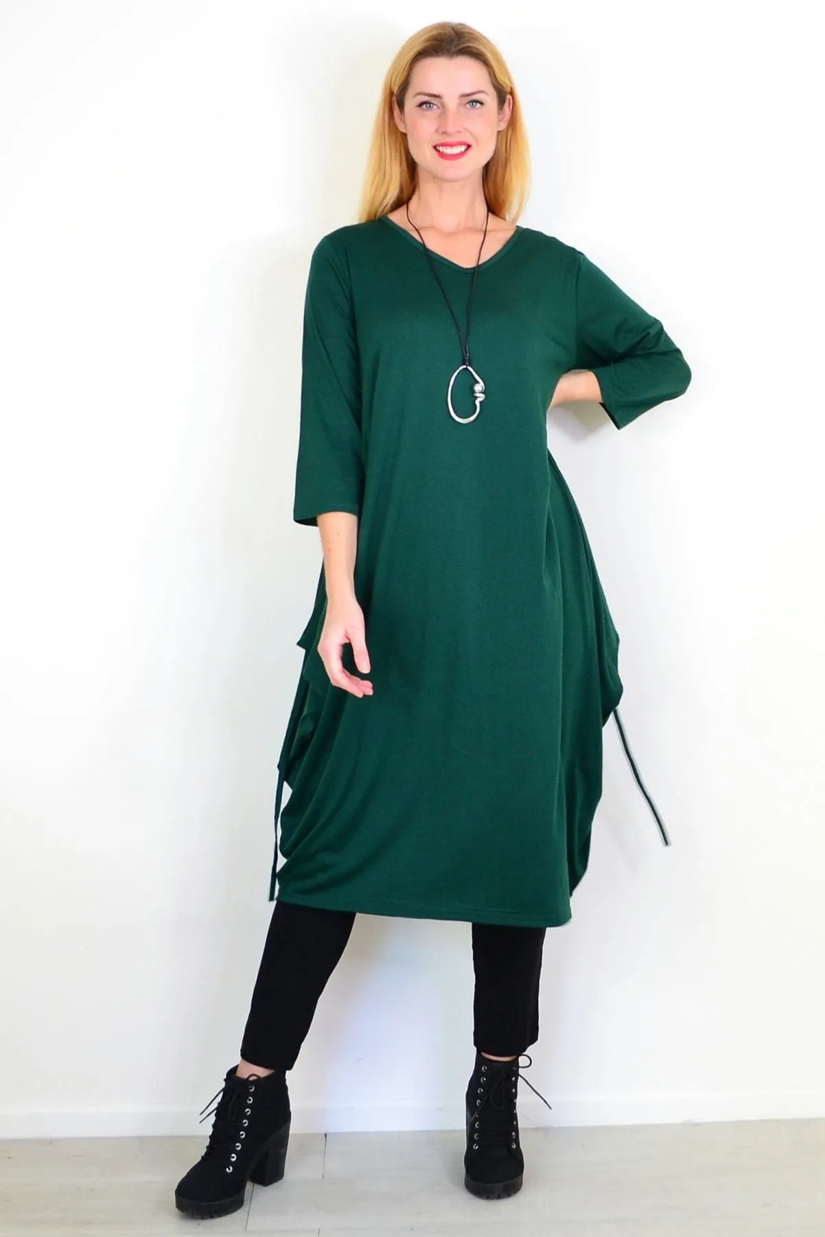 Dark Green Relaxed Oversized Tunic Dress