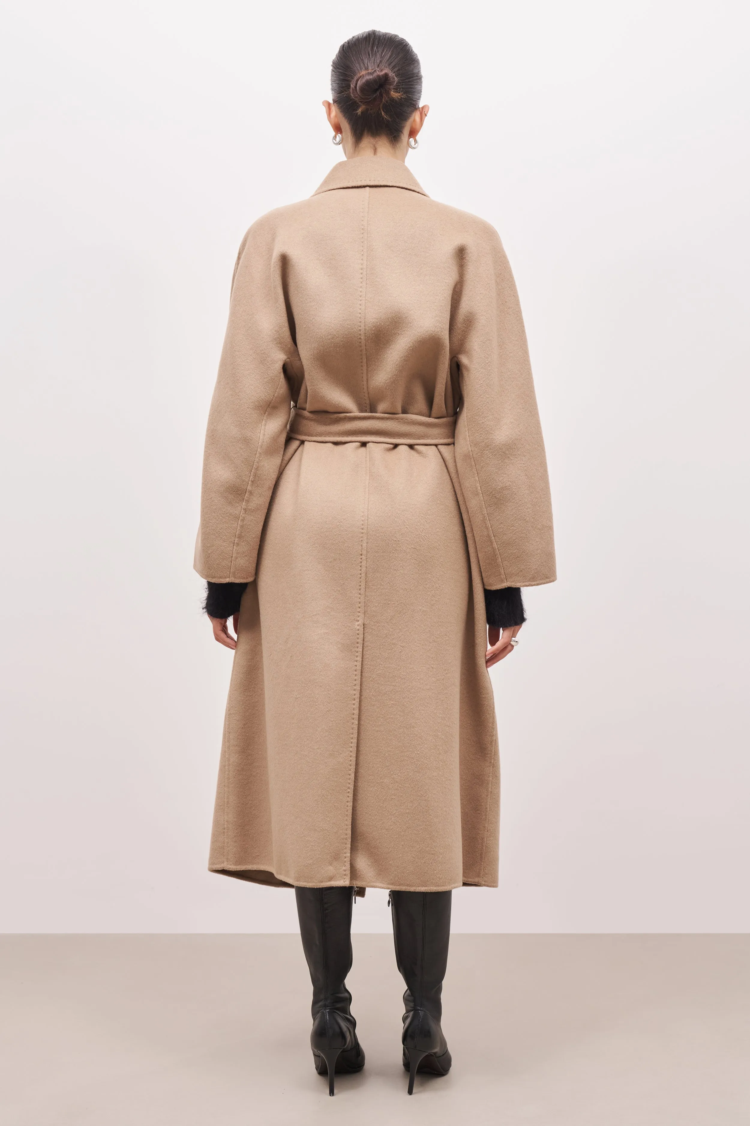 Double Faced Wool Coat With Belt - Camel