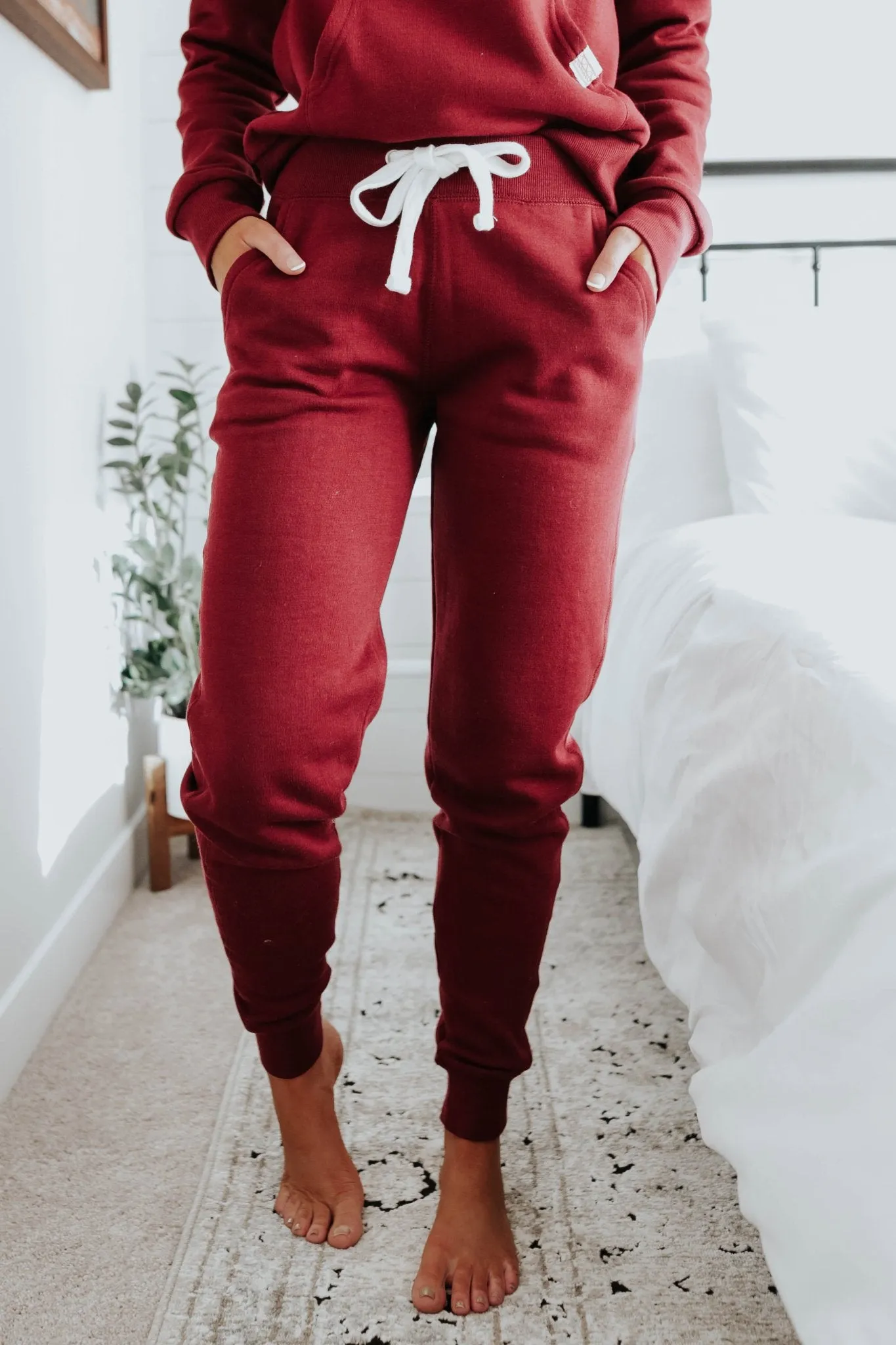 Drawstring Burgundy Fleece Joggers