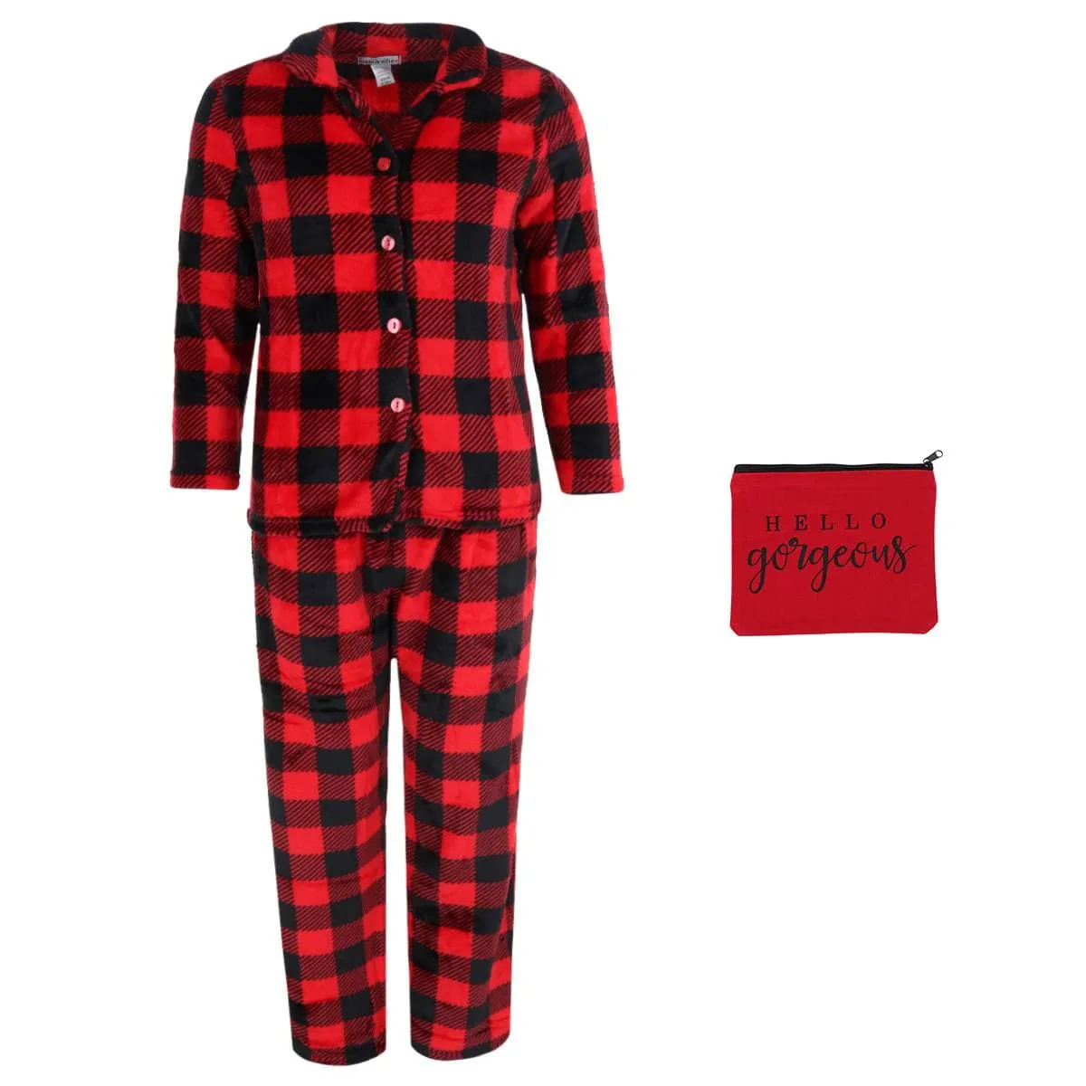 em & alfie Women's Buffalo Check Long Sleeve 3 Piece Pajama Set