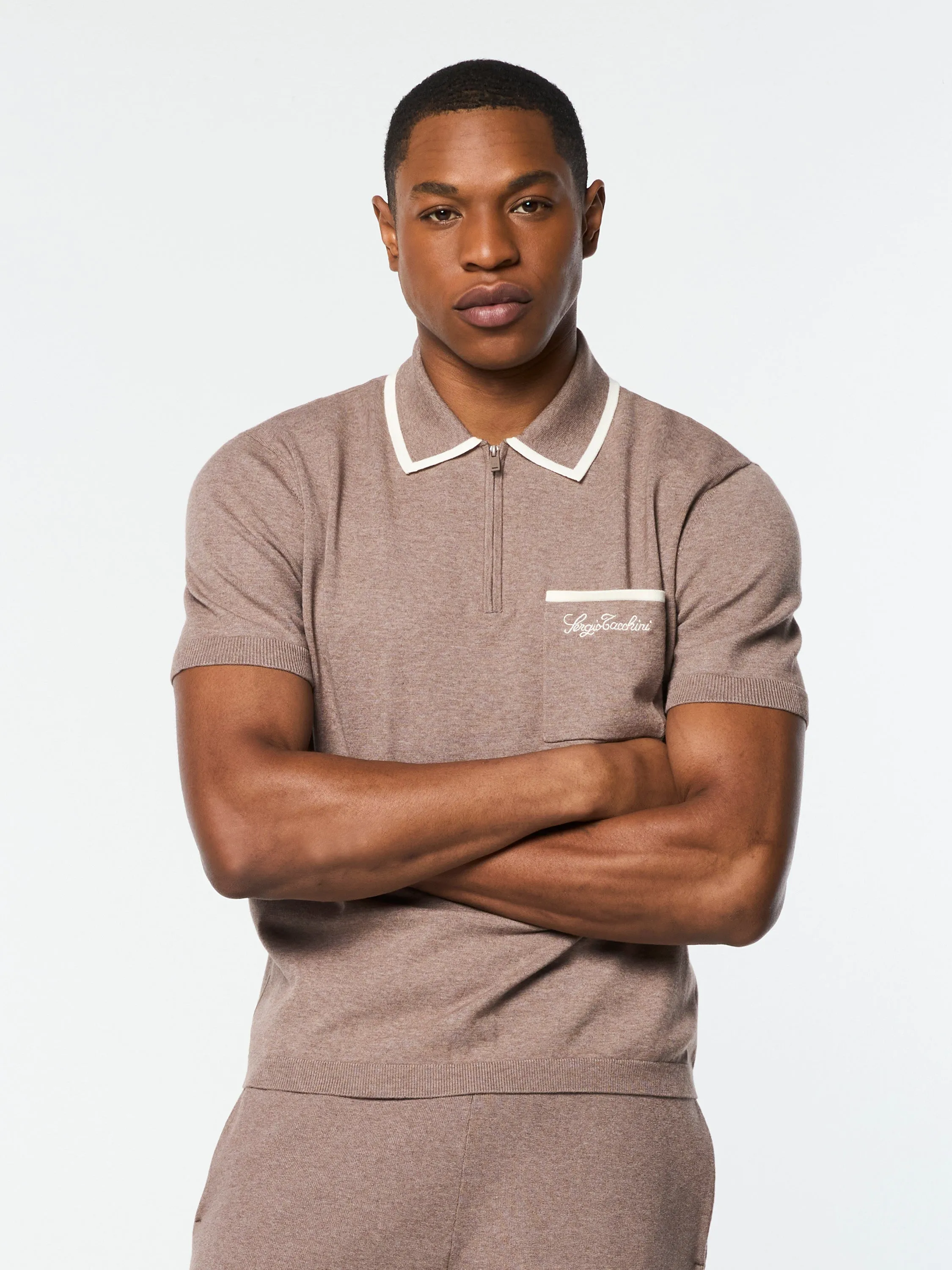 Enzo Knit Polo- Taupe Grey