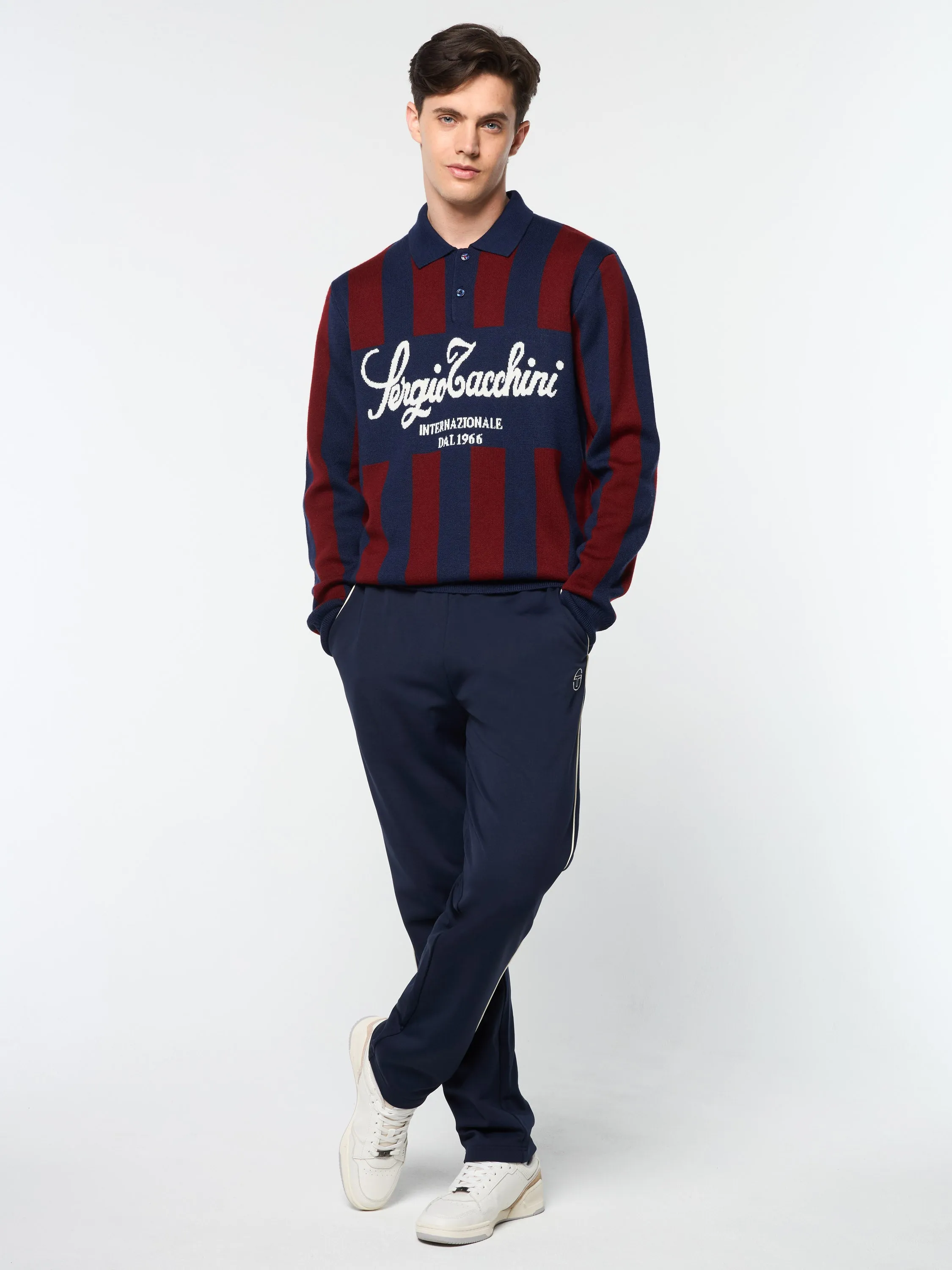 Gioco Jacquard Long Sleeve Polo- Maritime Blue