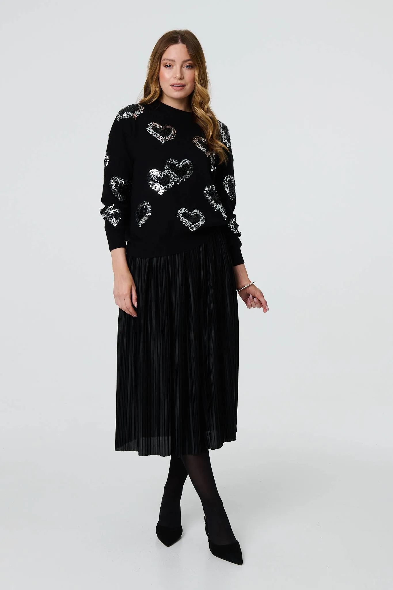 Heart Sequin Embellished Knitted Jumper