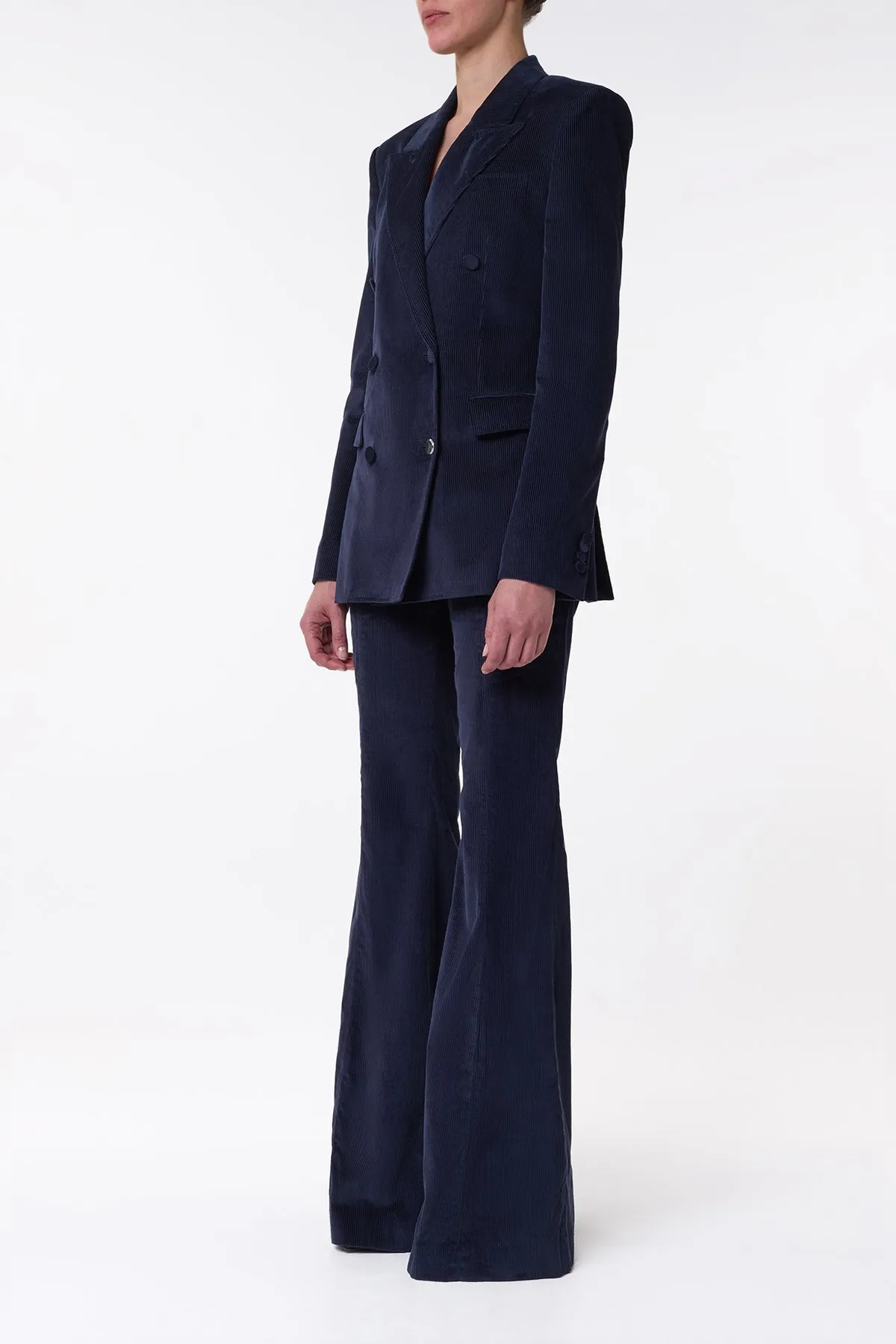 Ianthe Flare Pant in Dark Navy Sea Island Cotton Corduroy