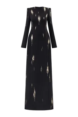 Ismael Sheath Stone Velvet Satin Floor Length Dress