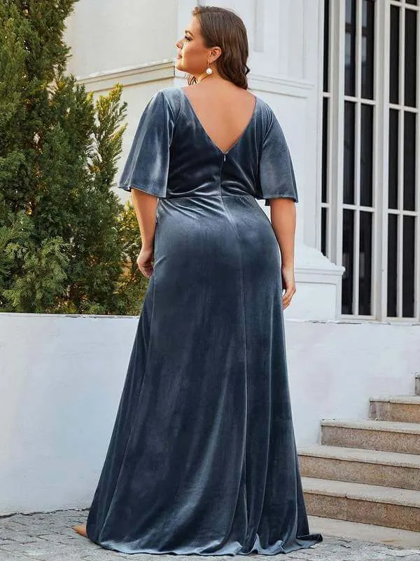 Jorrie full velvet short sleeved winter bridesmaid gown