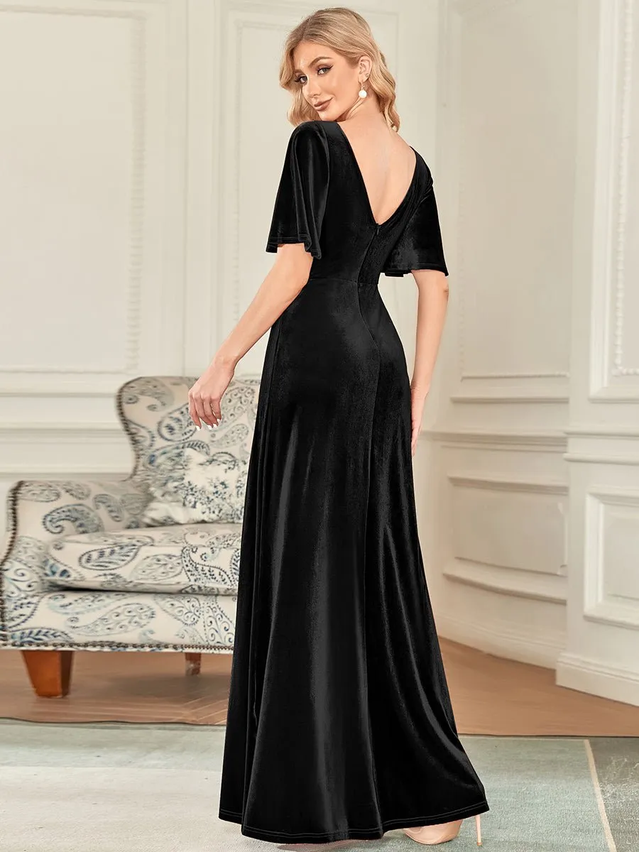 Jorrie full velvet short sleeved winter bridesmaid gown